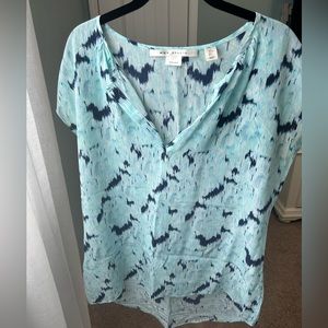 Teal and blue silk blouse